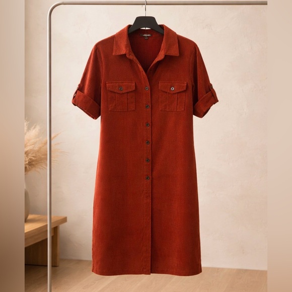 Sharagano Dresses & Skirts - Sharagano Orange Button-Front Midi Dress